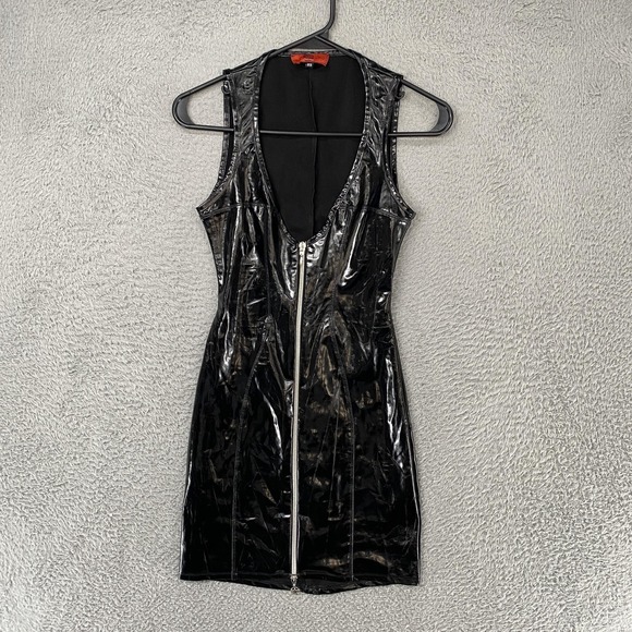 Patrice Catanzaro Dresses & Skirts - Patrice Catanzaro Dress Womens XS Black Wet Look Zip Front Bodycon Rave Sexy